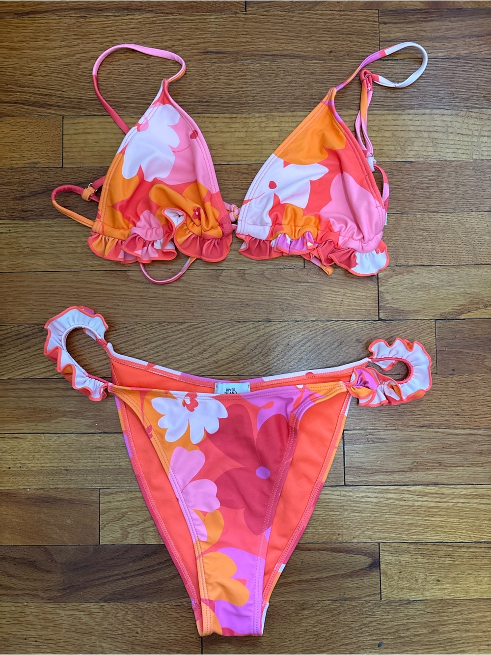 River Island Floral Ruffle Bikini Set - Pink & Orange